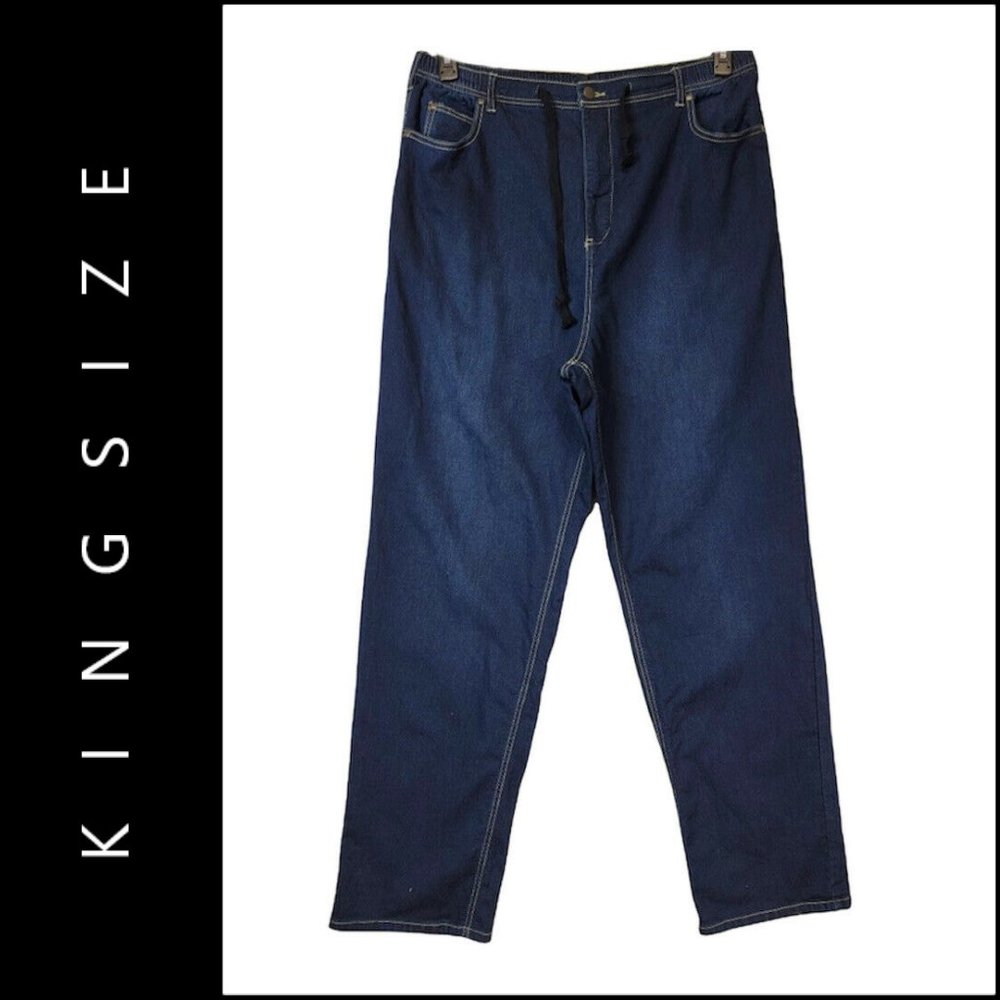 Kingsize Women Drawstring Pants Elastic Waist Blue Size XL Tall